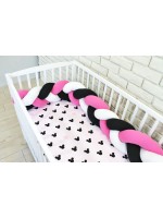 Baby Nellys Mantinel pletený vrkoč s obliečkami Mickey - černá, biela, růžová