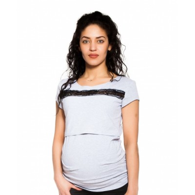 Be MaaMaa Tehotenské, dojčiace tričko s čipkou - sv. sivé, veľ. XL