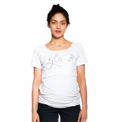 Be MaaMaa Tehotenské, dojčiace tričko Glam - biele, veľ. XL