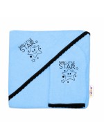 Detská osuška s kapucňou + žinka Baby Little Star, Baby Nellys, roz. 80 x 80 cm - modrá