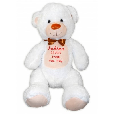 Baby Nellys Plyšový medveď 100 cm s výšivkou na želanie - biely