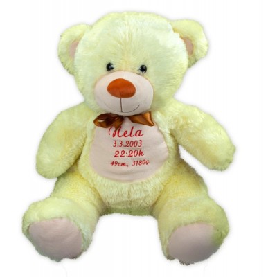 Baby Nellys Plyšový medveď 100 cm s výšivkou na želanie - citronek