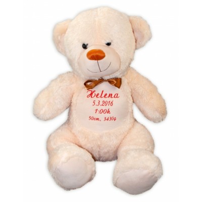 Baby Nellys Plyšový medveď 100 cm s výšivkou na želanie - béžový