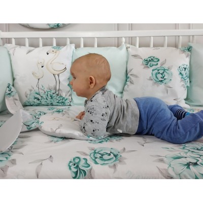 7-dielna súprava do kolísky Baby Nellys, Plameniak - mätový