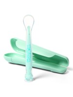 Silikónová lyžička úzka s prísavkou v puzdre - mätová