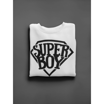 KIDSBEE Štýlová detská chlapčenská mikina Super Boy - biela, veľ. 98