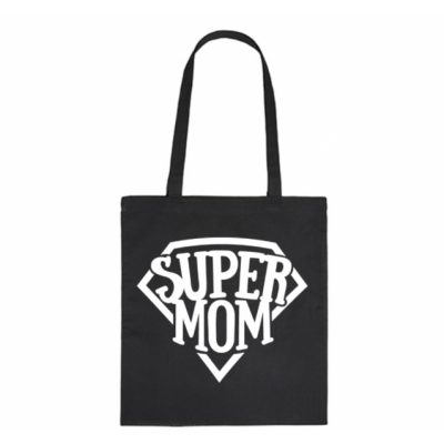 Bavlnená taška pre mamy Super Mom - čierna