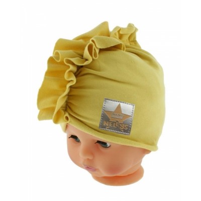 Baby Nellys Jarná/jesenná bavlnená čiapka - turban, horčicová, vel. 80/86