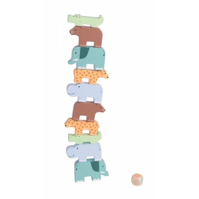 Lelin Drevená skladacia hra - zvieratká, 10ks + hracia kocka