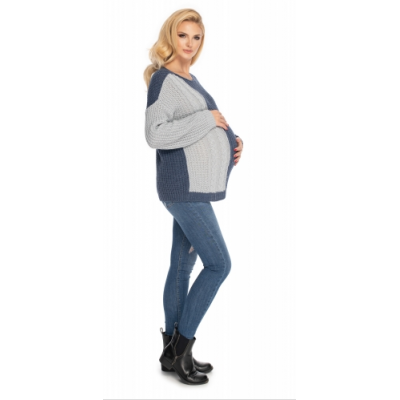 Tehotenský sveter, pletený vzor - jeans /sivá, vel. Uni
