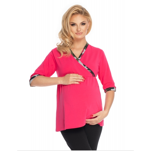 Be Maamaa Tehotenské, dojčiace pyžamo 3/4 rukáv - ružová, čierna, veľ. L/XL