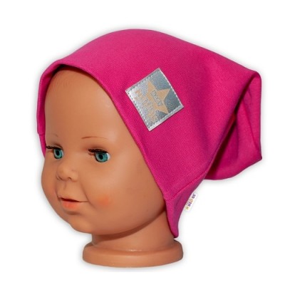 Baby Nellys Hand Made Detská funkčná čiapka s dvojitým lemom - tm. růžová, vel. 110