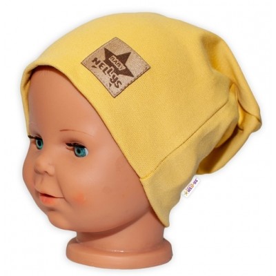 Baby Nellys Hand Made Detská funkčná čiapka s dvojitým lemom - horčicová, vel. 110