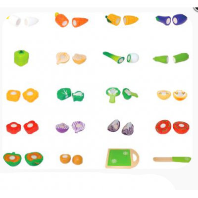 Drevené jedlo v vedierku ECO TOYS - Zelenina, 20 kusov