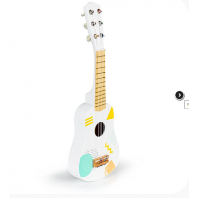 Eco Toys Drevená gitara s geometrickými tvarmi - biela