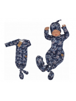 Z & Z Dojčenský rastúce bavlnený overal + čiapočka Kvety, granát