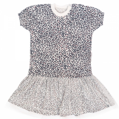 Mamatti Dojčenské šaty s tylom, kr. rukáv, Gepardík, biele vzorované, veľ. 80