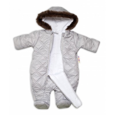 Kombinézka s kapucňu a kožešinou Lux Baby Nellys ®prošívaná - sv. sivá