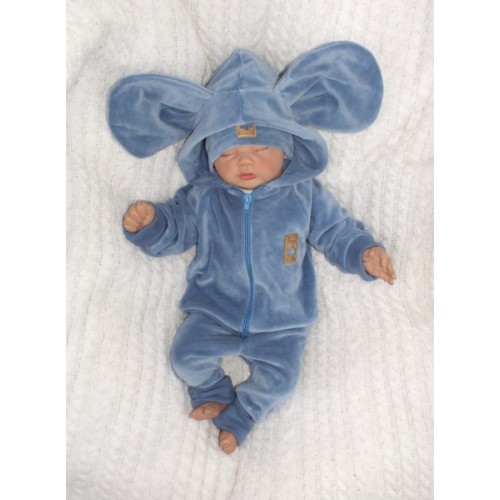 Z&Z Velúrová, semišková tepláková súprava s uškami MYŠKA - jeans, veľ. 86