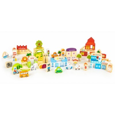 Drevené kocky  ECO TOYS 120 ks - pastelové farby, ZOO