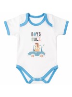 MBaby Bavlnené body s krátkym rukávom, Méďa Boys Rule, bielo/modré