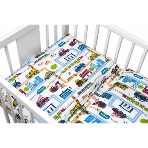 Baby Nellys 3-dielna sada Mantinel s obliečkami - Stavebné stroje, biela, 135 x 100
