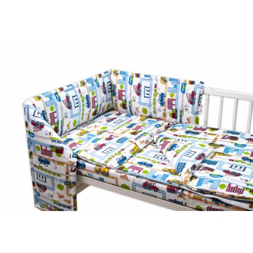 Baby Nellys 3-dielna sada Mantinel s obliečkami - Stavebné stroje, biela, 135 x 100