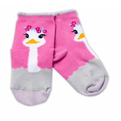 Baby Nellys Bavlnené ponožky Pštros - tmavo růžové