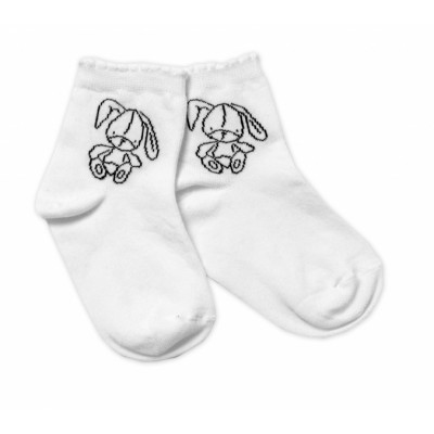 Baby Nellys Bavlnené ponožky Cute Bunny - biele, veľ. 122/128