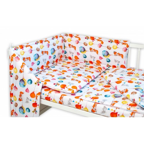 Baby Nellys 3-dielna sada Mantinel s obliečkami - Liška a balóniky, biela, 135x100