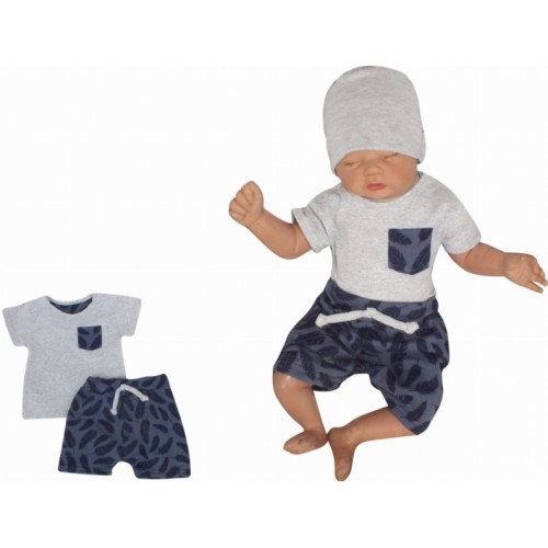 Z&Z 2-dielna sada tričko kr. rukáv, kraťasky s povrázkom Pierka - granát, sivá, veľ. 62