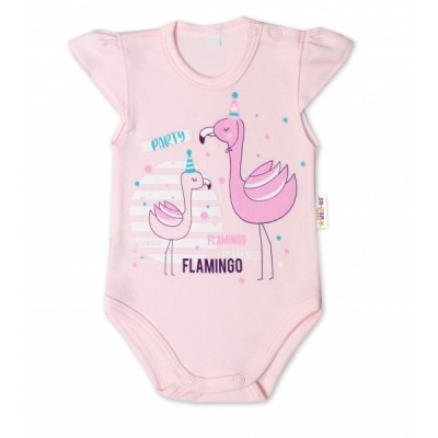 Baby Nellys Bavlnené dojčenské body, kr. rukáv, Flamingo - sv. růžové, veľ. 62