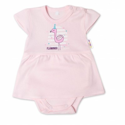 Baby Nellys Bavlnené dojčenské sukničkobody, kr. rukáv, Flamingo - sv. růžové