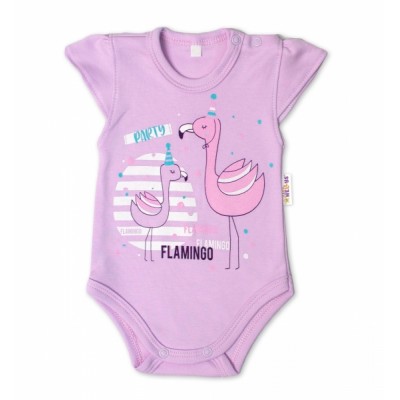 Baby Nellys Bavlnené dojčenské body, kr. rukáv, Flamingo - lila, veľ. 74