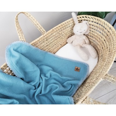 Baby Nellys Luxusná dvojvrstvová mušelínová detská deka, 75 x 100 cm, modrá