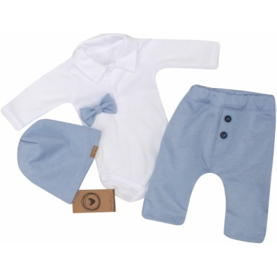 Z&Z 4-dielna sada Elegant Boy, body, nohavice, motýlik a čiapky, modrá/biela veľ. 62