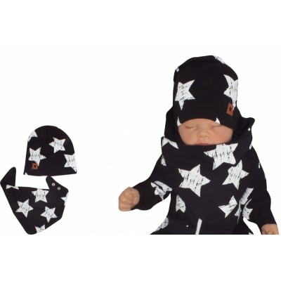 Z&Z Dvojvrstvová čiapočka + šatka Hviezdy, čierná, veľ. 68