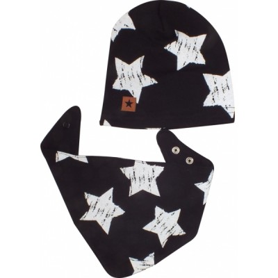 Z&Z Dvojvrstvová čiapočka + šatka Hviezdy, čierná, veľ. 68