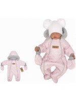 Z&Z Zimná prešívaná kombinéza s kožušinou a kapucňou + rukavičky - sv.ružová, veľ. 62