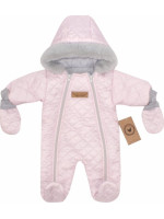 Z&Z Zimná prešívaná kombinéza s kožušinou a kapucňou + rukavičky - sv.ružová, veľ. 74