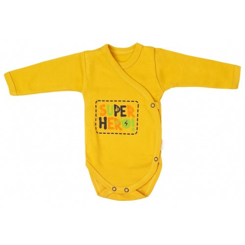 Mamatti Dojčenské body dlhý rukáv, zapínanie bokom, Hero - horčicové, veľ. 62