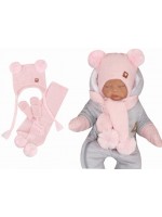 Z&Z Pletená čiapka s brmbolcami, šálom a rukavičky 3v1, ružová, veľ. 68/74