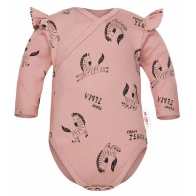 Baby Nellys Bavlnené body dl. rukáv, zapínanie bokom, Funny Zebra - pudorvé