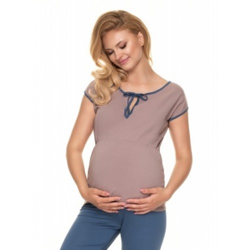Be Maamaa Tehotenské, dojčiace pyžamo s kr. rukávom - cappuccino/jeans, veľ. XXL