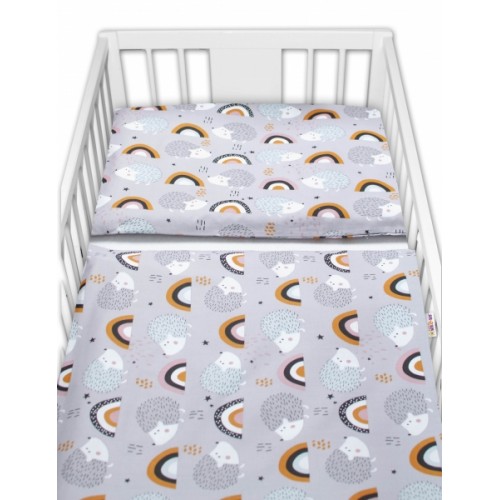 Baby Nellys 3-dielna sada Mantinel s obliečkami - Ježek a dúha, sivé, 135x100 cm