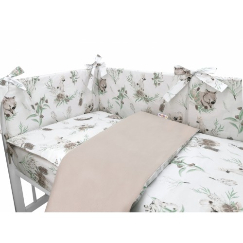 BABY NELLYS 3-dielna sada Mantinel s obliečkami, bavlna/velvet, Exotika, béžová/biela