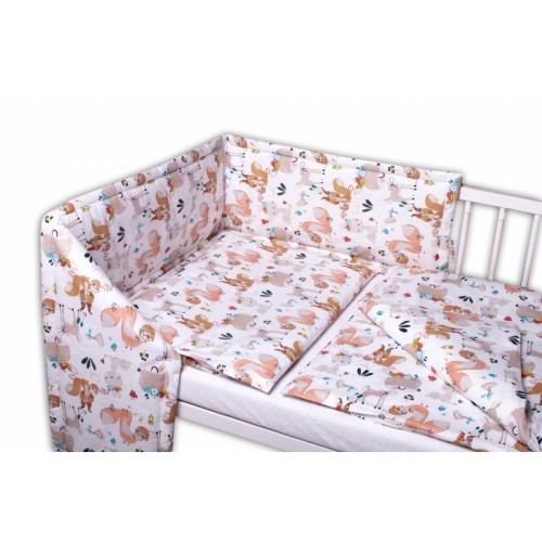 Baby Nellys 3-dielna sada Mantinel s obliečkami - Rozprávkové zvieratká - biela