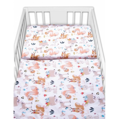 Baby Nellys 3-dielna sada Mantinel s obliečkami - Rozprávkové zvieratká - biela