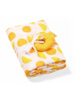 BabyOno Bambus / Mušelín Pomaranč - plienka - muchláček + hrkálka oranžová / biela, 0 m