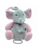 Závesná plyšová hračka s hrkálkou Sloník 18 cm - šedá / ružová